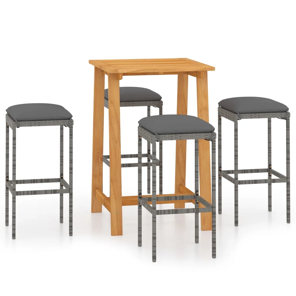 Set da Bar da Giardino 5 pz con Cuscini Grigio 3067951