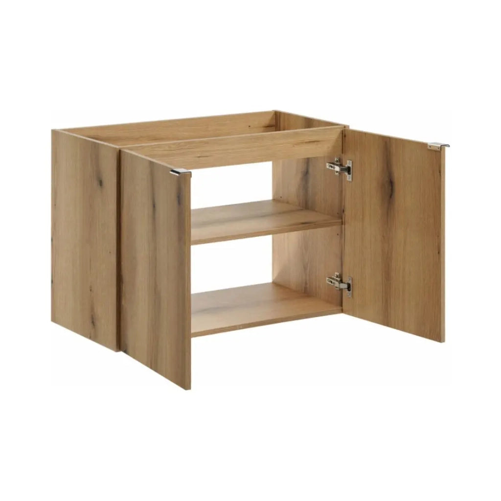 Set VANO effetto rovere e nero 80cm: mobile sottolavabo con ante + top per lavabo + lavabo da appoggio nero scanalato