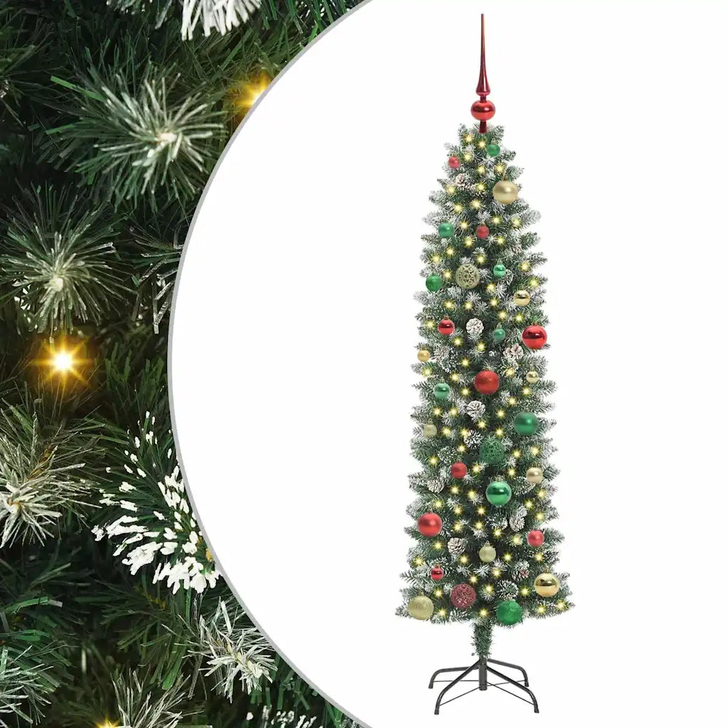 Albero di Natale Artificiale Sottile Verde e Bianco 150 cm 3395289