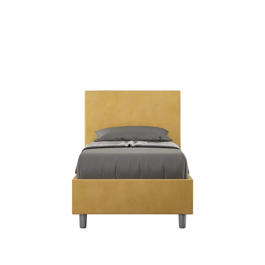 BS COM Letto singolo con rete imbottito 90x200 microfibra ocra