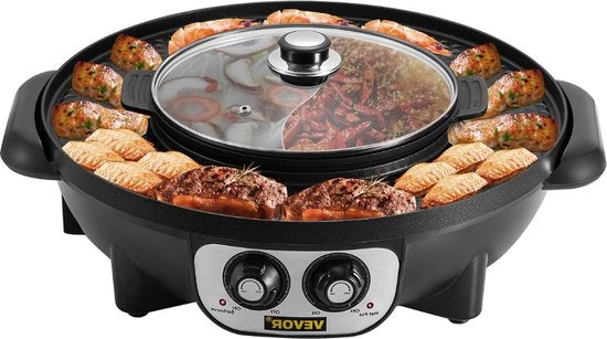 Griglia elettrica per BBQ coreano - Hotpot elettrico - Griglia coreana per BBQ - Griglia e grill coreano - Set di griglia e hotpot coreana - Griglia per BBQ coreano - Kit gourmet - Griglia per pietre elettrica