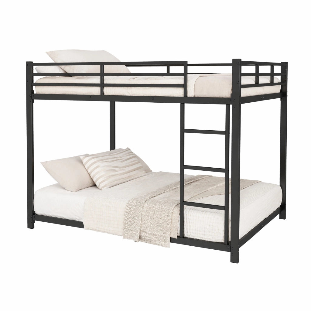 Letto a castello in metallo 140x200 cm, struttura nera classica, per bambini, con reti a doghe