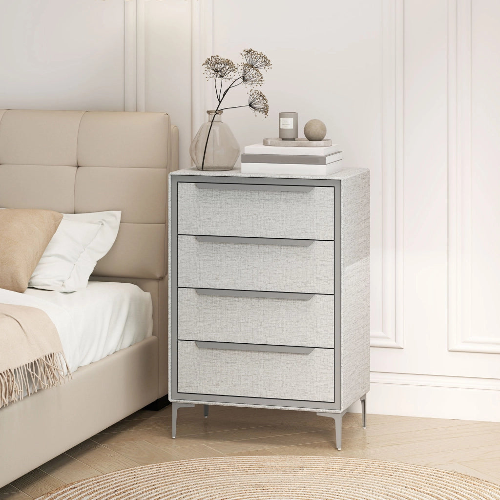 Cassettiera 4 Cassetti 60x36x88 cm con Rivestimento in Tessuto Effetto Lino in Acciaio Grigio