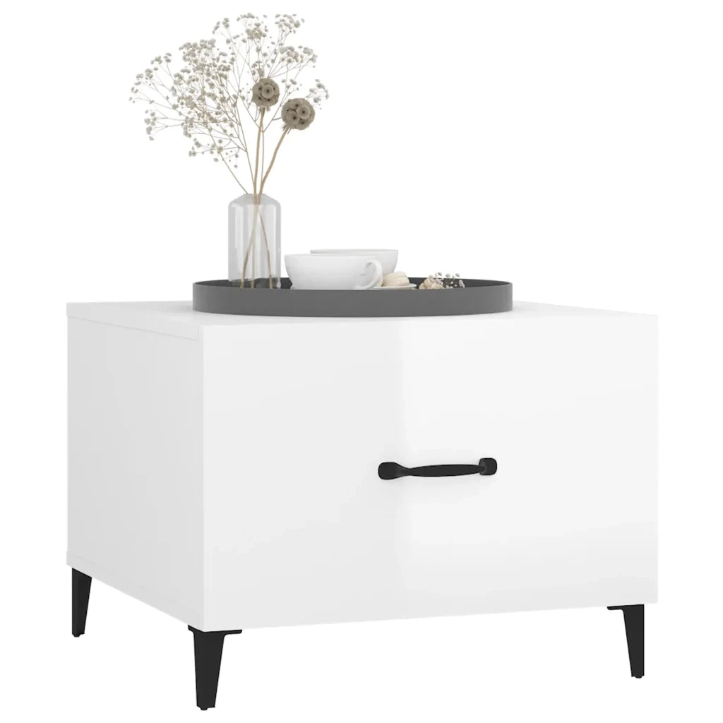Tavolino Salotto con Gambe in Metallo Bianco Lucido 50x50x40cm 812738