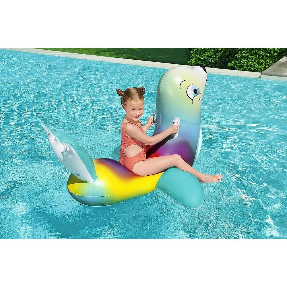 Trade Shop - Cavalcabile Gonfiabile A Forma Di Foca Allegra Bambini 157x114cm Maniglie 41479 -