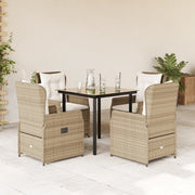 Set da Pranzo da Giardino 5 pz con Cuscini Beige in Polyrattan