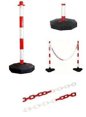 Coppia Colonnine in PVC Bianco Rosso con Catena