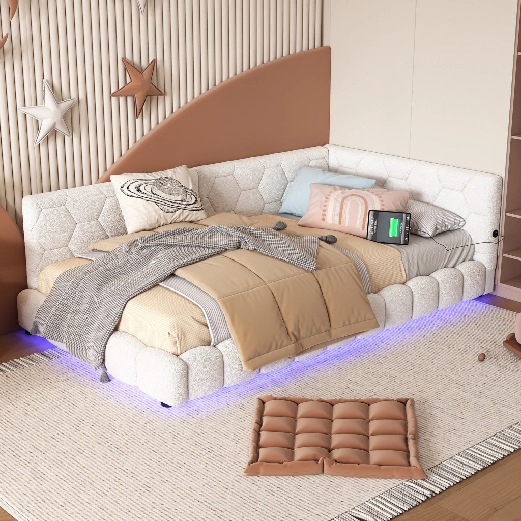 Letto giorno con illuminazione ambientale in velluto 90x200 cm