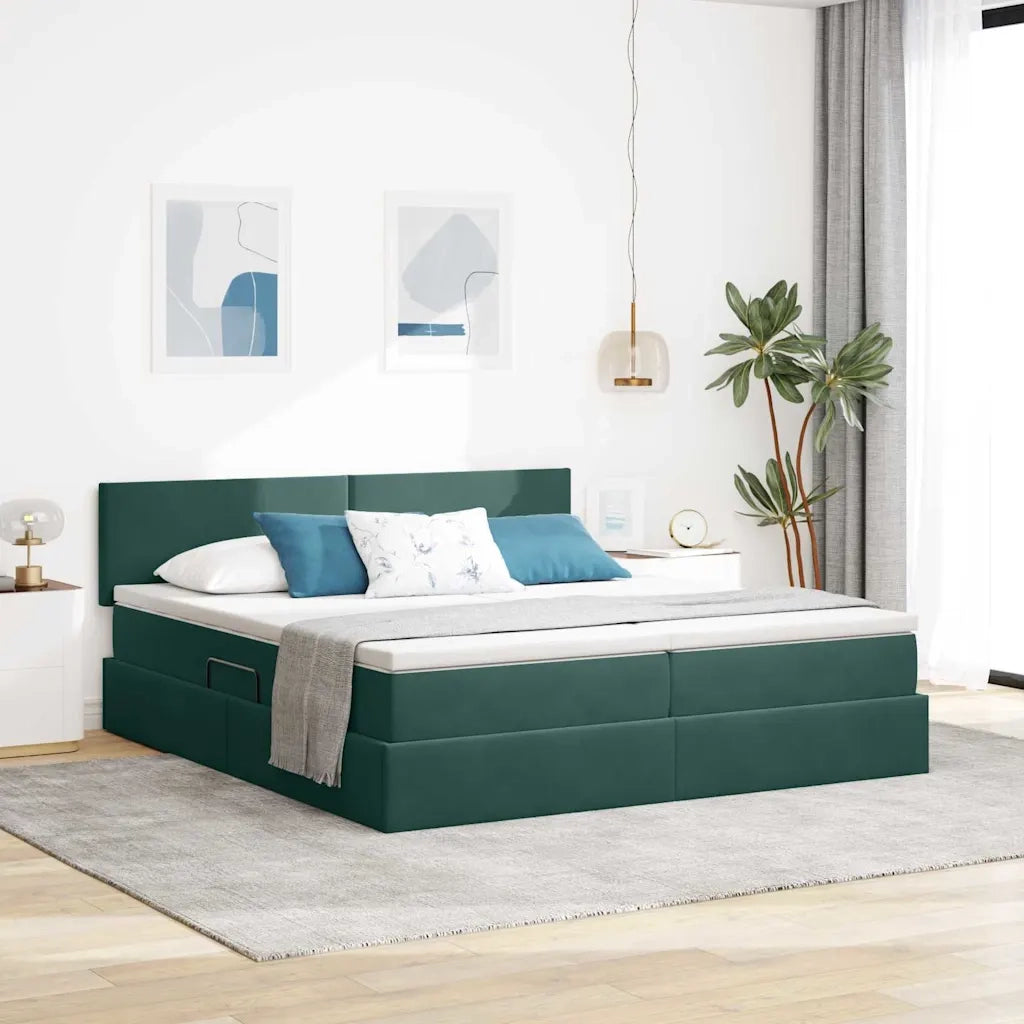 Letto con luci a strisce a LED Verde Scuro 200 x 200 cm Velluto