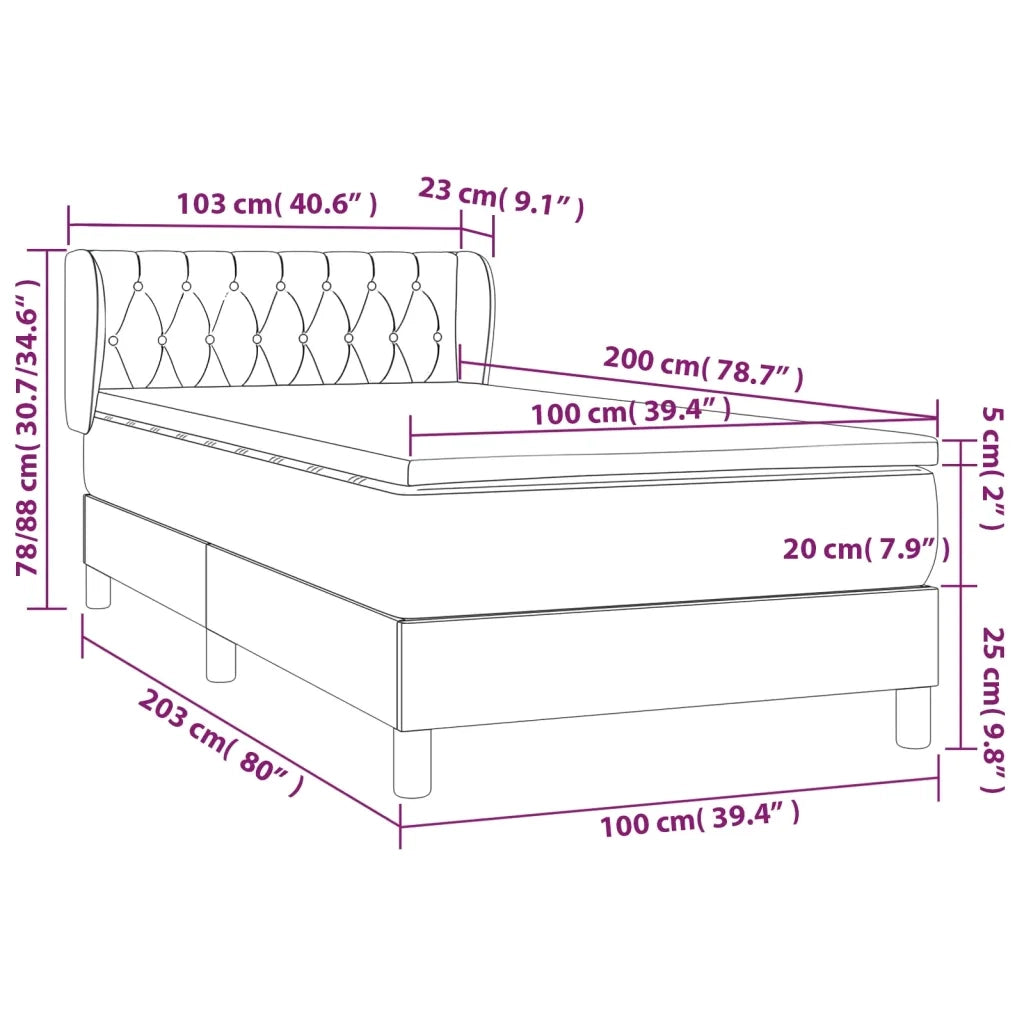 Letto singolo | Letto per adulti | Giroletto a Molle con Materasso Grigio Chiaro 100x200cm Velluto