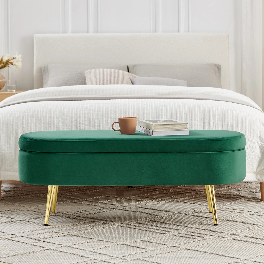 PANCA CONTENITORE 110x40x42 cm in velluto verde scuro