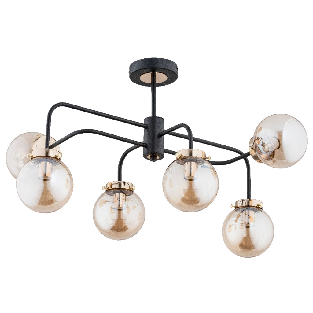 Plafoniera loft nera 6 luci E27 bracci curvi Linio Alfa