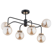 Plafoniera loft nera 6 luci E27 bracci curvi Linio Alfa