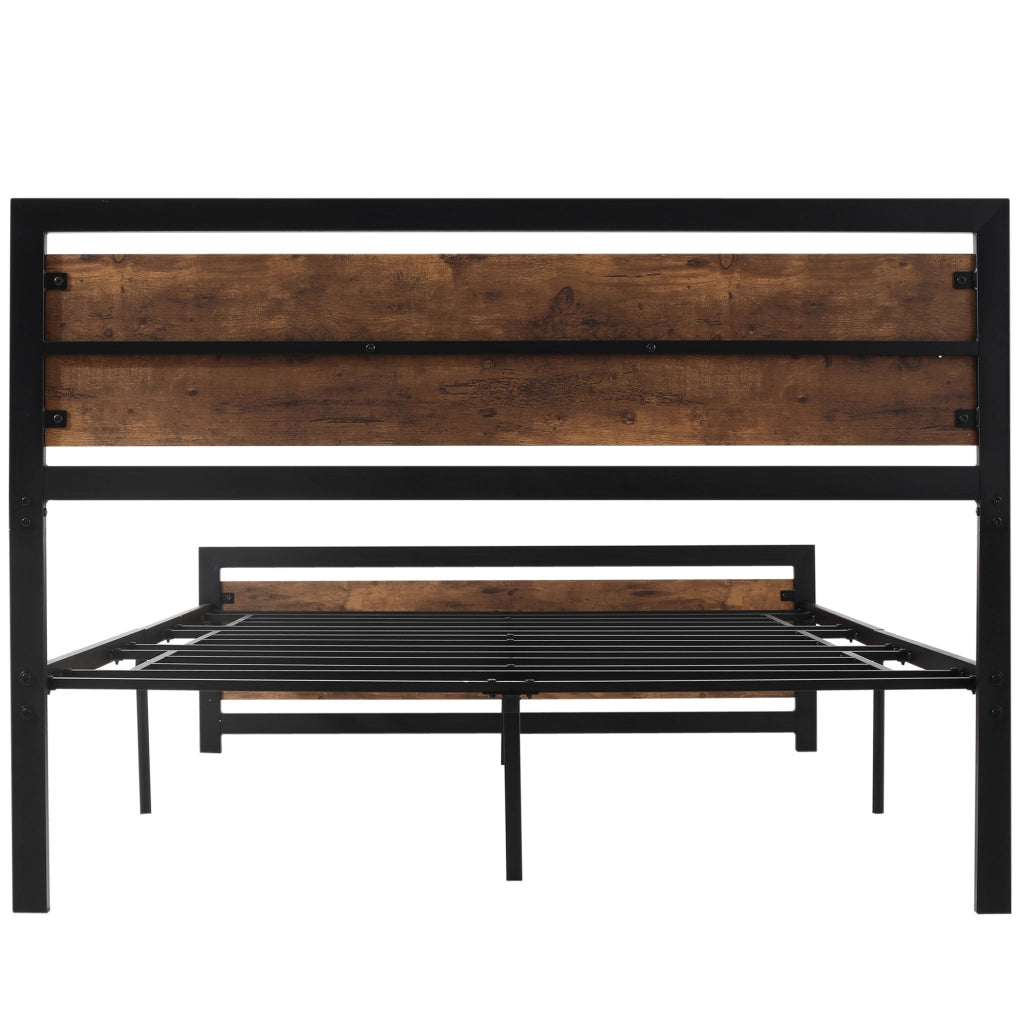 Letto matrimoniale in metallo con testiera e rete a doghe ¨C Xylo ¨C 140x190 cm effetto legno scuro
