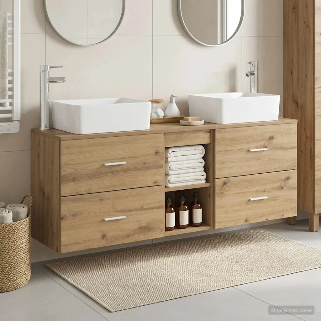 Set di Armadi da Bagno 3 pz Rovere Artigianale 3405858