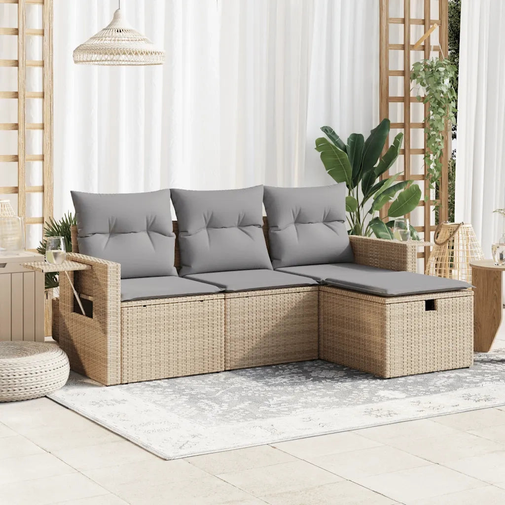 Set Divano da Giardino 4 pz con Cuscini Beige in Polyrattan 3325455
