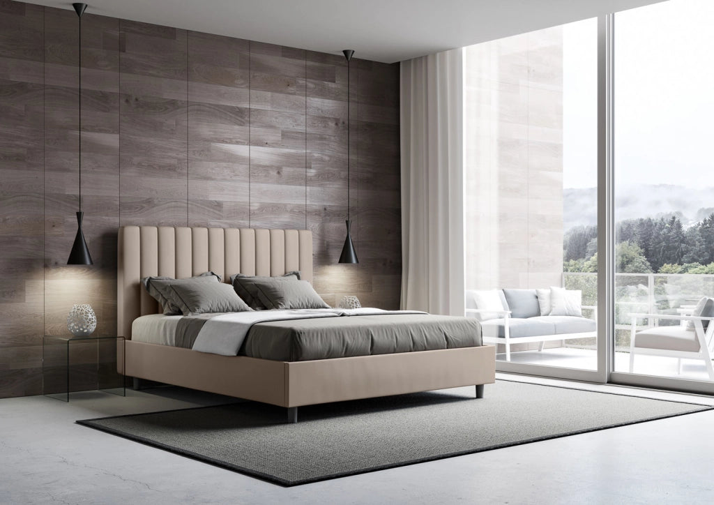 BS COM Letto matrimoniale king size con rete imbottito 170x200 similpelle tortora