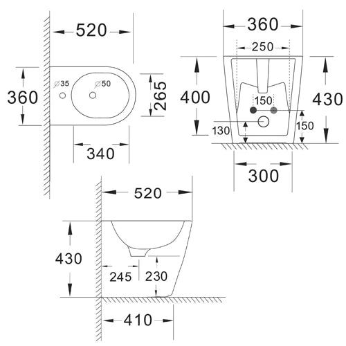 Bidet filo muro LINPH in ceramica bianco