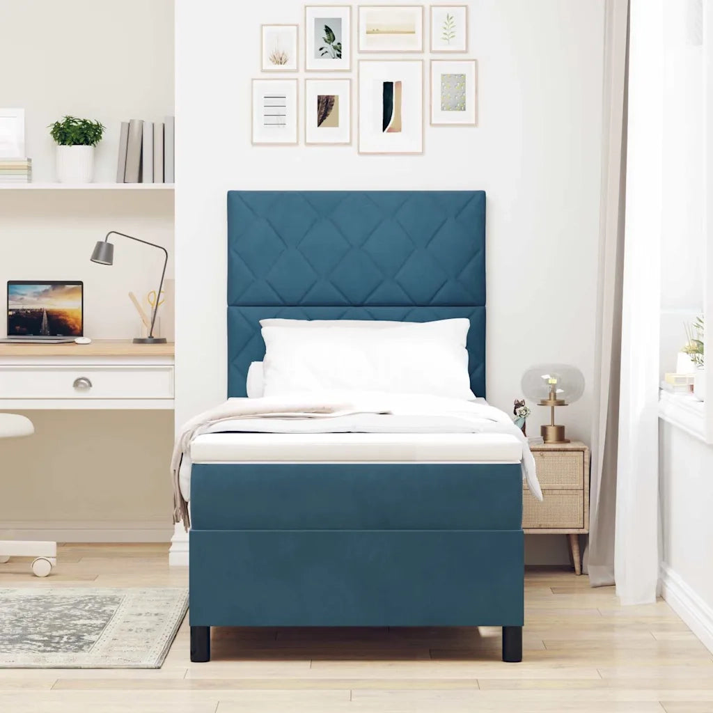 Letto a Sorgente LED con testiera Blu Scuro 90 x 200 cm Tessuto