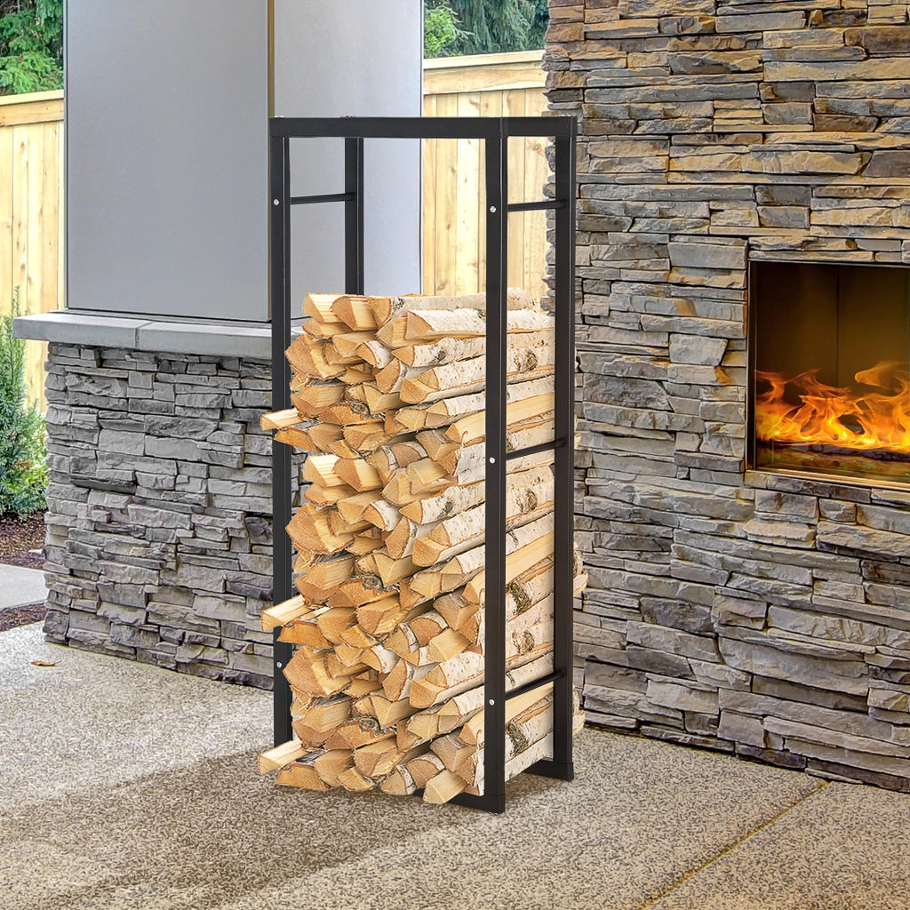 Porta Legna Verticale in Metallo Nero da Interni ed Esterni con Portata 100 kg max, 60x25x150 cm