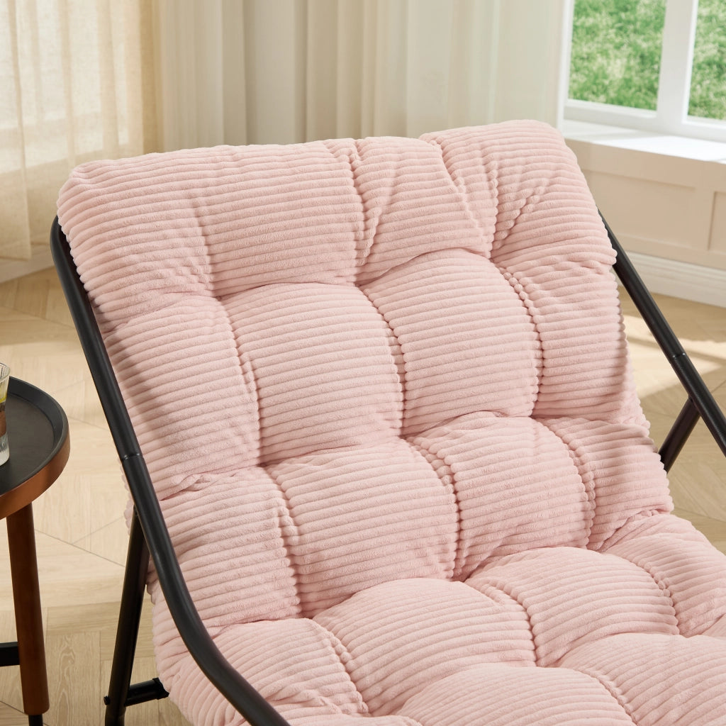 Sedia a dondolo comoda con spessa imbottitura per soggiorno e camera da letto giardino e terrazzo struttura nera cuscini rosa