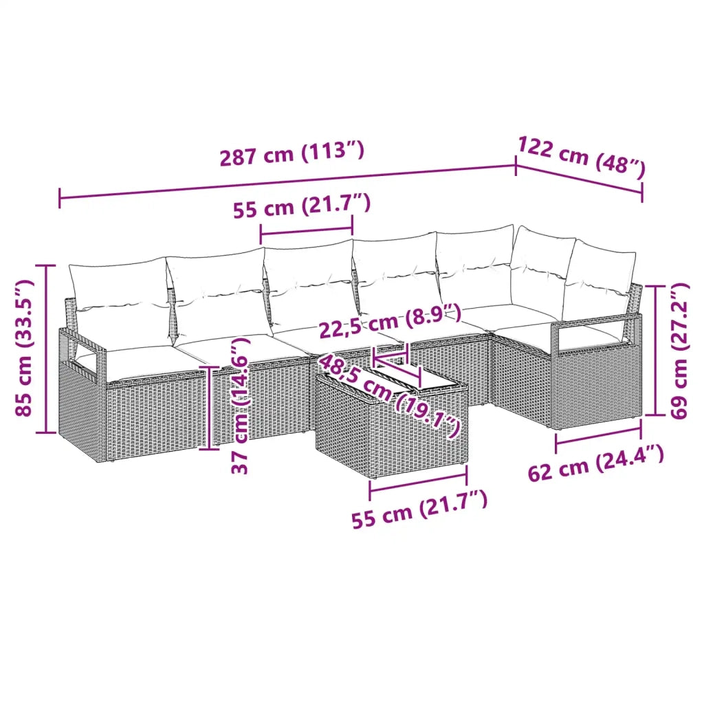 Set di divani 7 pcs Grigio polyrattan 3346415