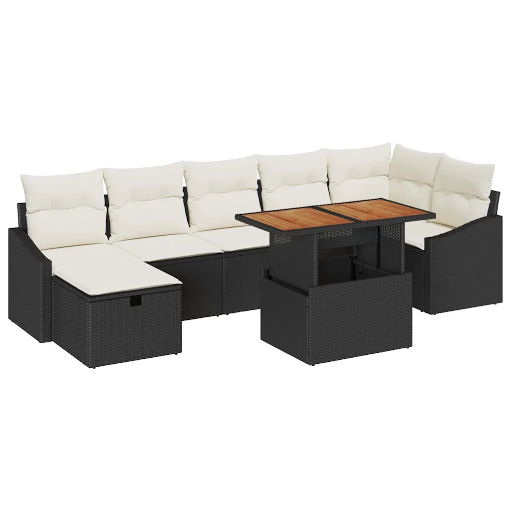 Set Divano da Giardino 8 pcs Nero polyrattan