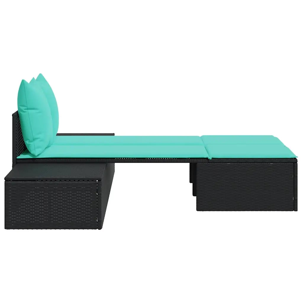 Lettino prendisole doppio con Cuscini in Polyrattan Nero 368397