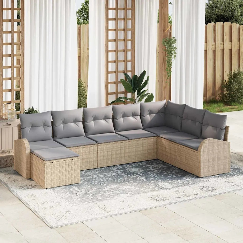 Set di divani 8 pcs Beige e grigio chiaro polyrattan