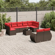 Set Divani da Giardino 10 pz con Cuscini Marrone in Polyrattan 3221833