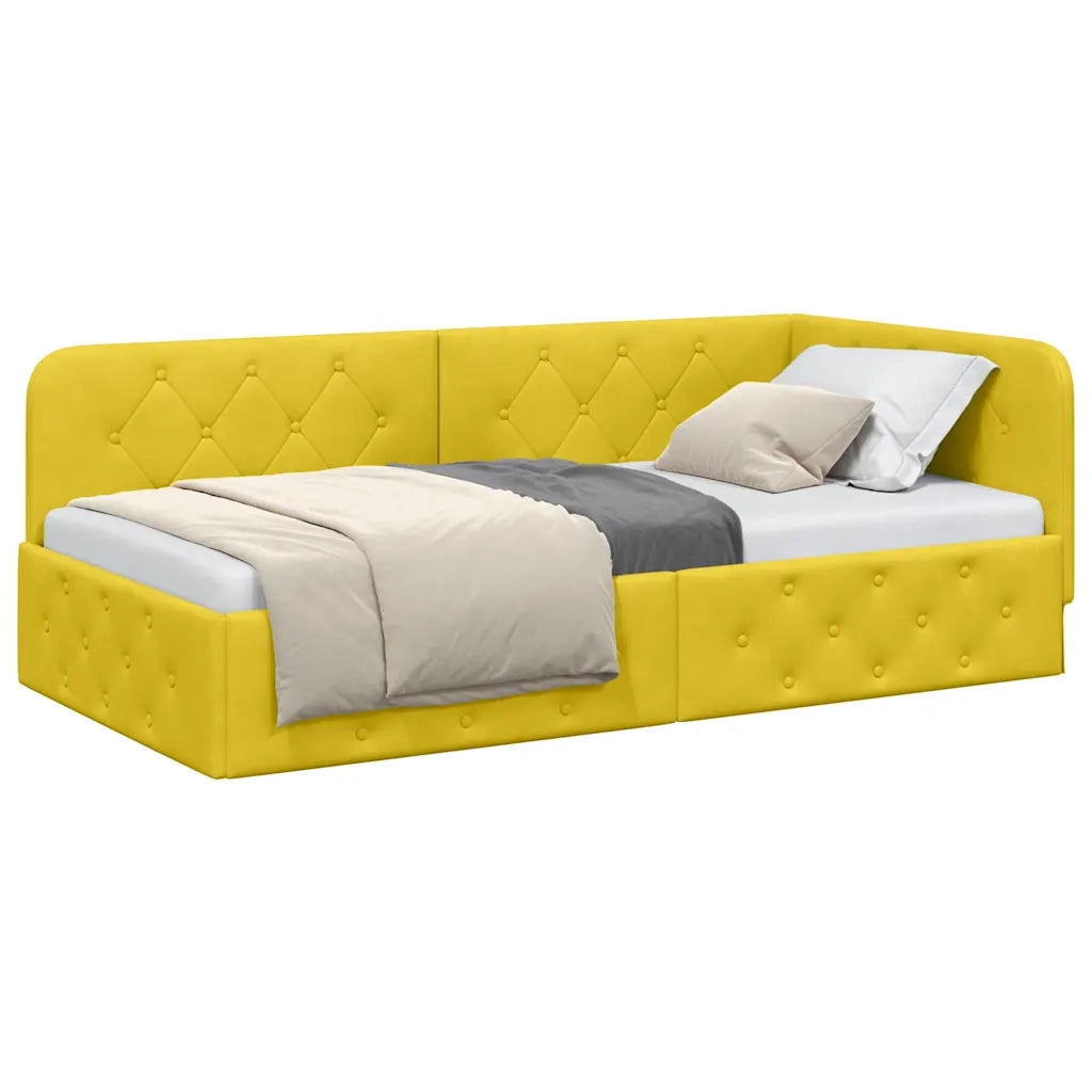 Letto singolo | Letto per adulti | Cornice del letto ad angolo Giallo 90 x 200 cm Velluto