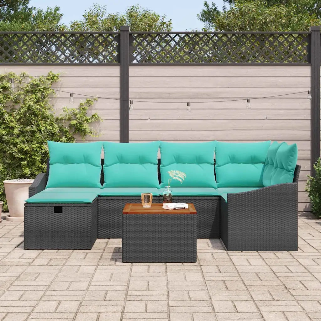 Set Divano da Giardino con cuscino 7 pcs Nero polyrattan 3359571