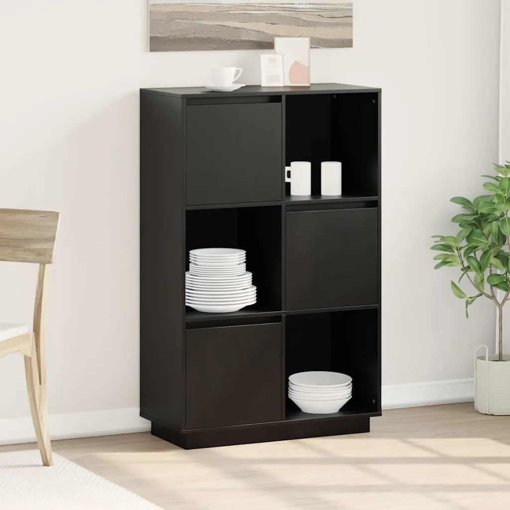 Credenza-Buffet-Armadio da cucina Nera 74x35x117 cm in Legno Massello di Pino