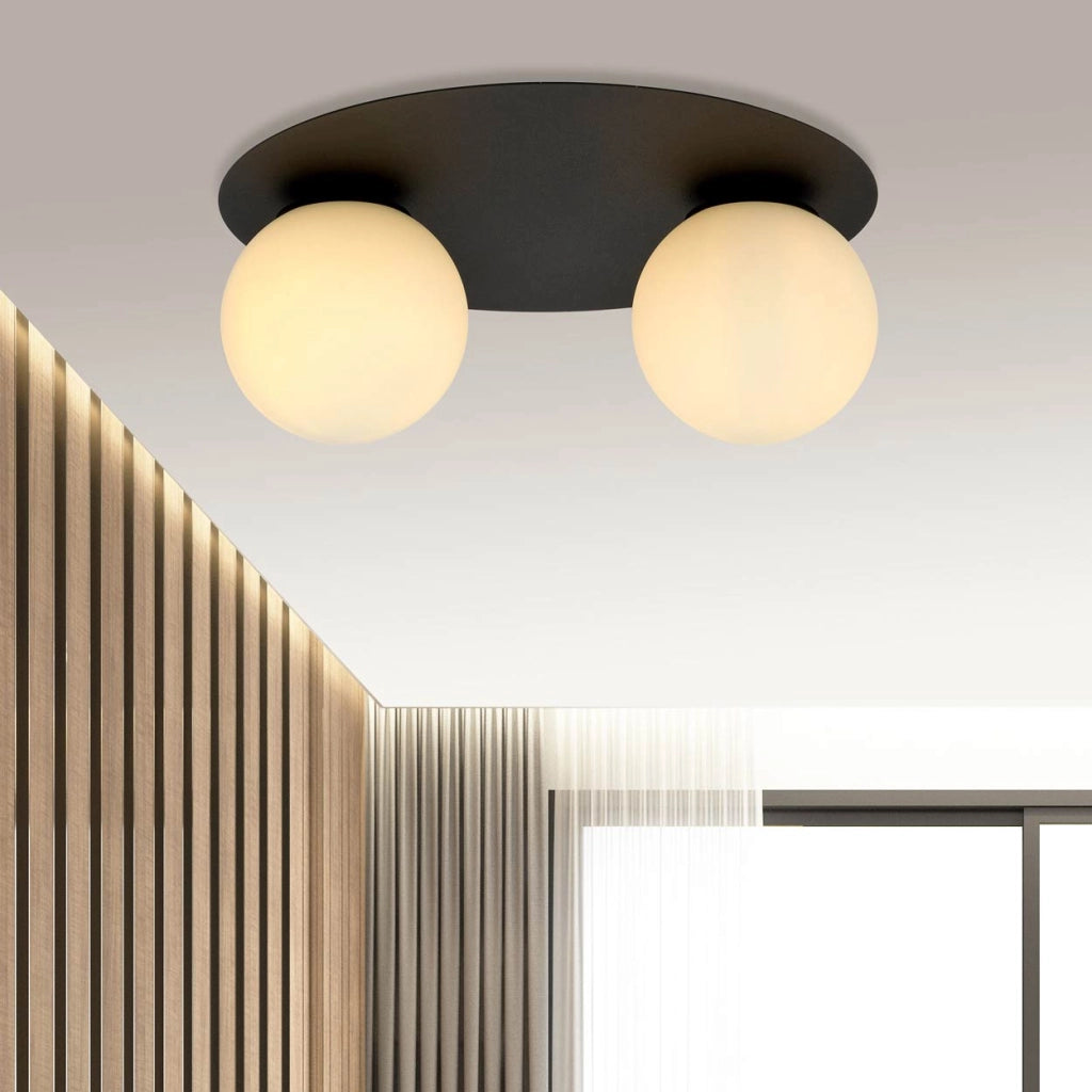 Plafoniera Emibig SOLAR 2 luci E14 nero/opal metallo