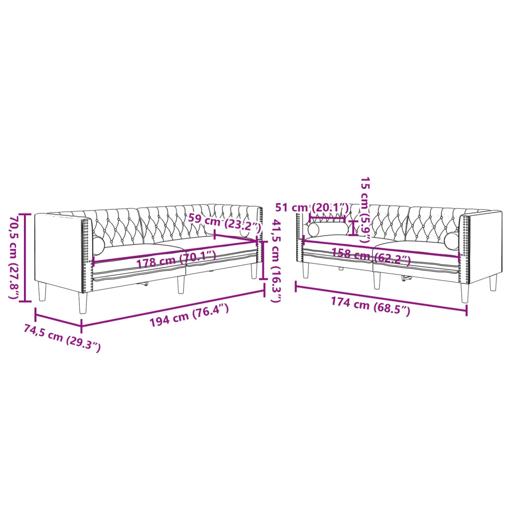 Set Divani Chesterfield 2pz con Cuscini Grigio Chiaro Velluto 3209291