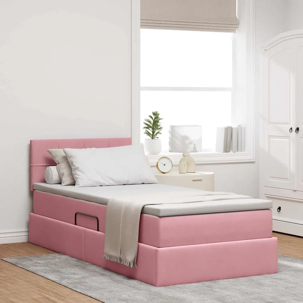 Letto con Contenitore con materasso Rosa 90 x 190 cm Velluto