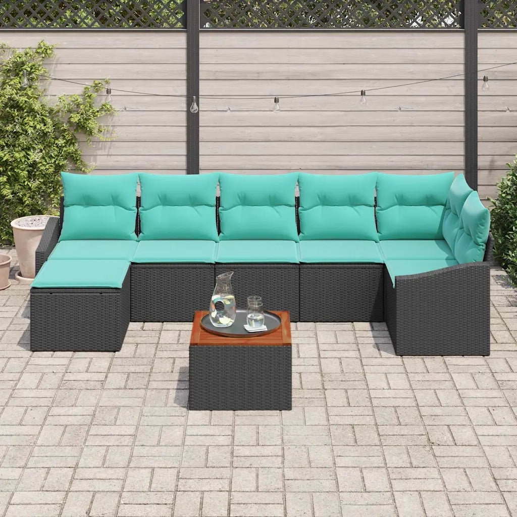 Set Divano da Giardino con cuscino 8 pcs Nero polyrattan 3347865