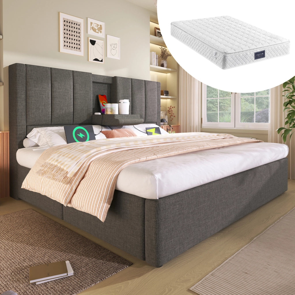 letto imbottito lino grigio 160 x 200 cm