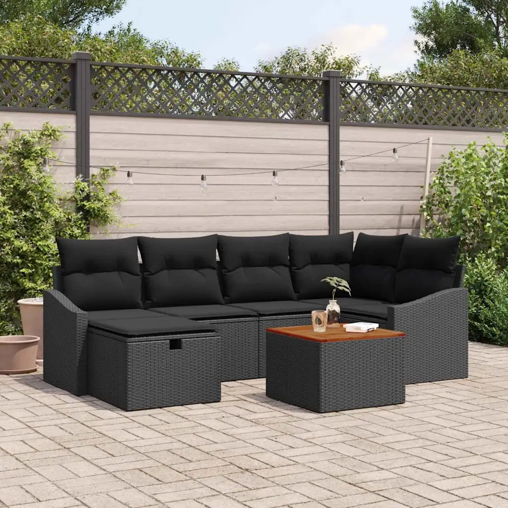 Set Divano da Giardino con cuscino 7 pcs Nero polyrattan 3359569