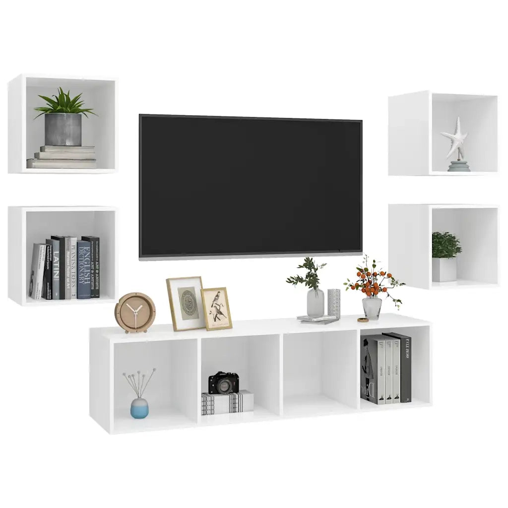 Set Mobili Porta TV 5 pz | Armadietto TV | Mobile Porta TV Bianco in Legno Multistrato