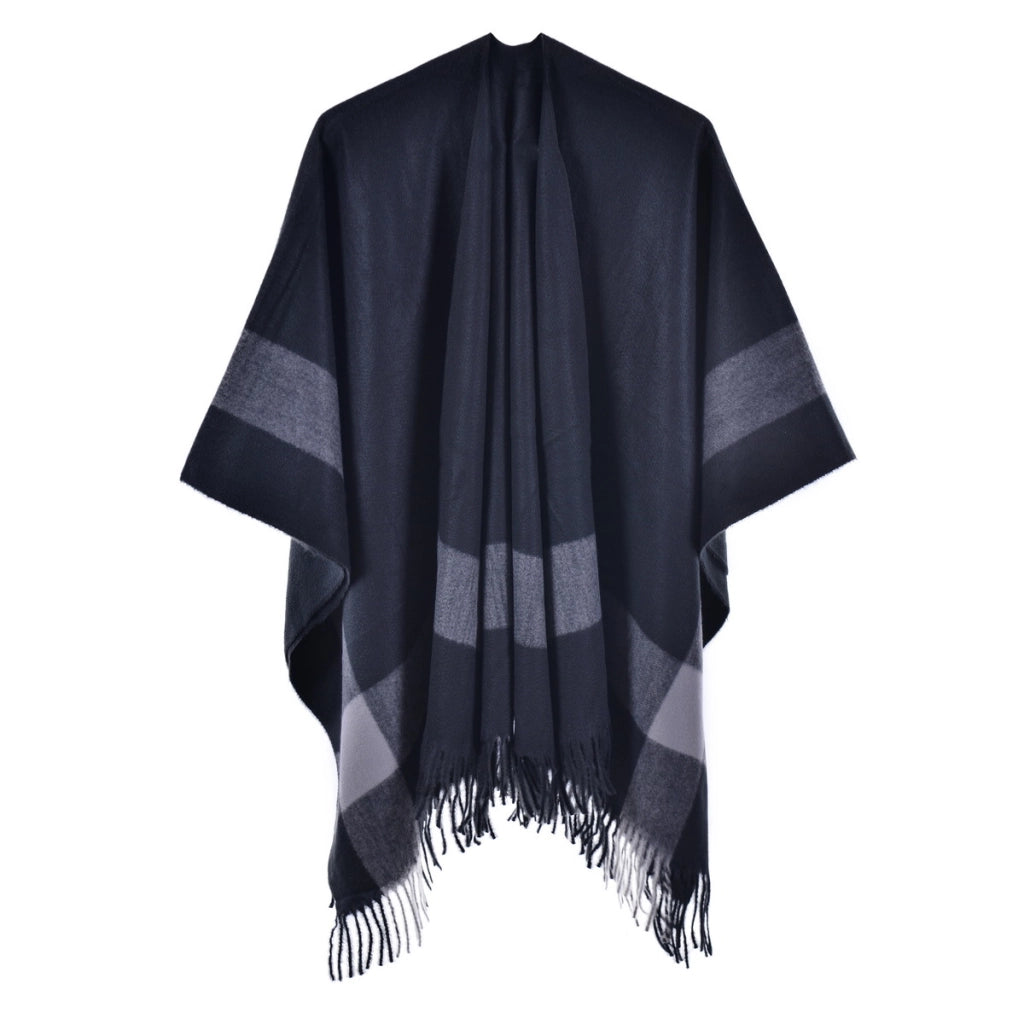 Sciarpa grande da donna a doppio lato lavorata a maglia, mantella/cappotto caldo in cashmere a quadri semplici