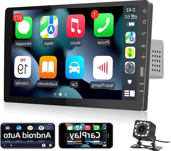 Autoradio 1 DIN 9 Pollici Schermo - Compatibile con Apple Carplay e Android Auto - Bluetooth Handsfree - Radio FM - Link Spiegello Spiega - USB + Telecamera Posteriore Carplay Schermo