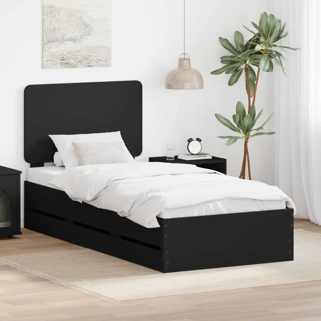 Struttura del letto-Giroletto Nero 90 x 200 cm Legno Ingegnerizzato 428298
