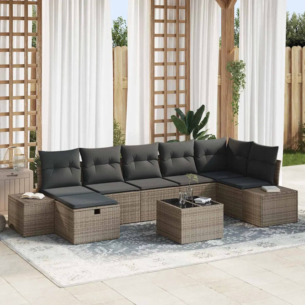Set Divano da Giardino con cuscino 8 pcs Grigio polyrattan