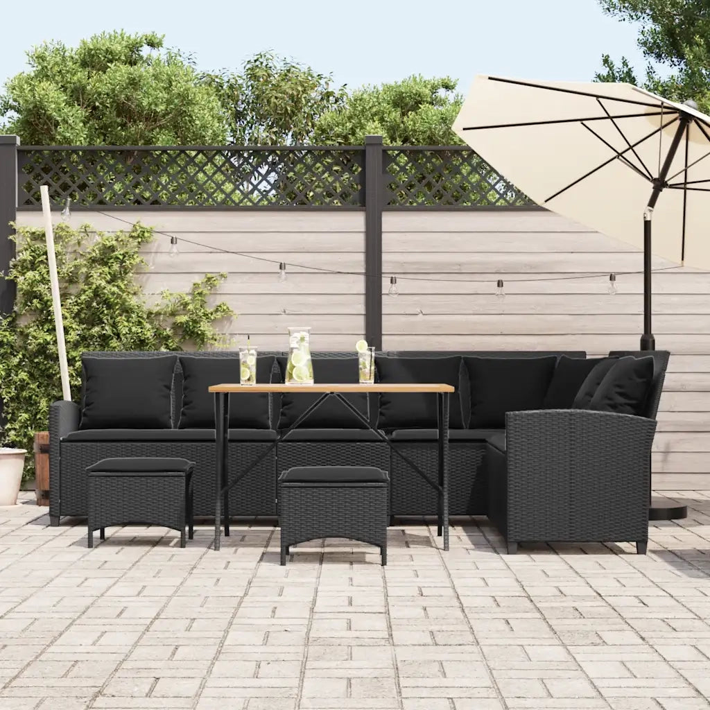 Set Divani da Giardino 4 pz con Cuscini Forma L Polyrattan Nero