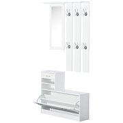 Mobili Ingresso con Specchio Appendiabiti e Scarpiera ¨C Minimal ¨C Bianco 2 Pezzi 6 Ganci