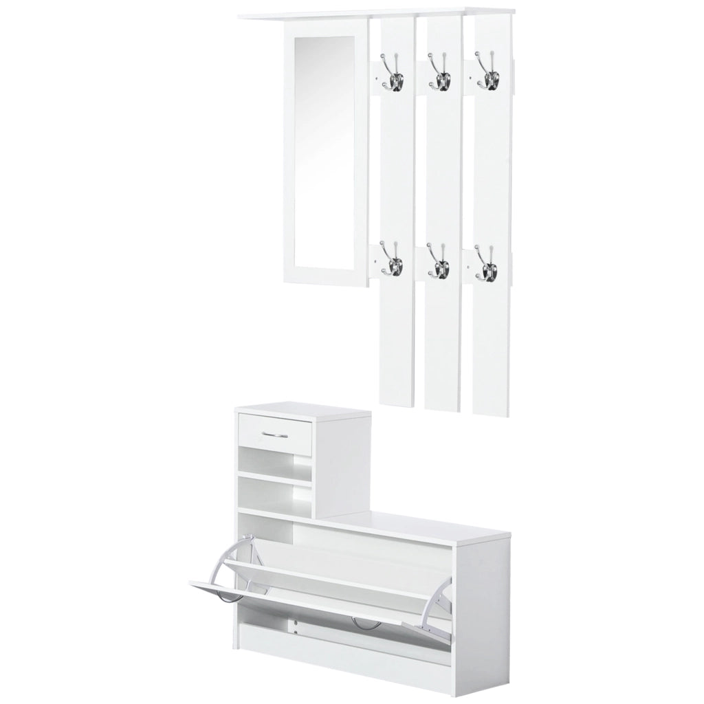 Mobili Ingresso con Specchio Appendiabiti e Scarpiera ¨C Minimal ¨C Bianco 2 Pezzi 6 Ganci
