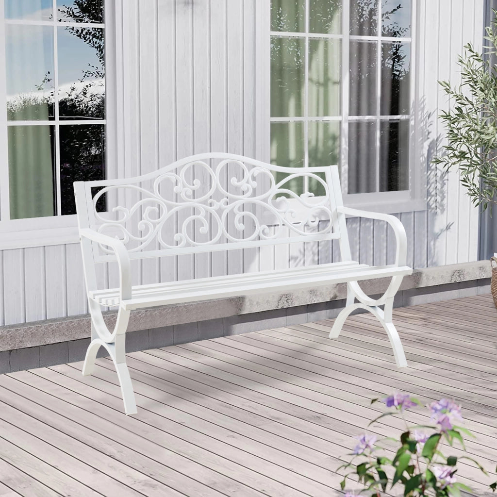 Panca da Giardino Utav con Schienale e Braccioli in Acciaio - Bianco casa.pro