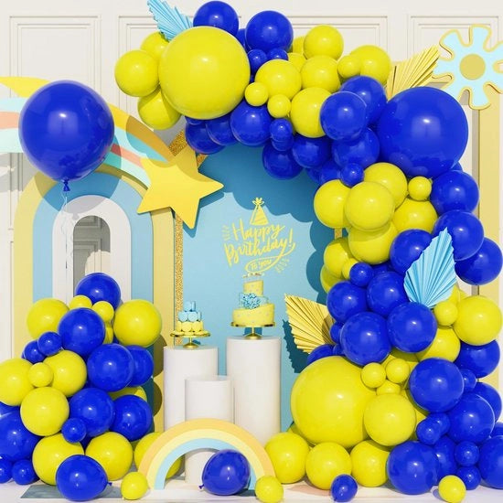 Kit di gonfiaggio per feste 111 pezzi - Ballo blu/giallo - Ballo in lattice - Decorazione per feste - Compleanno/ Lauree - Istruzioni di sicurezza