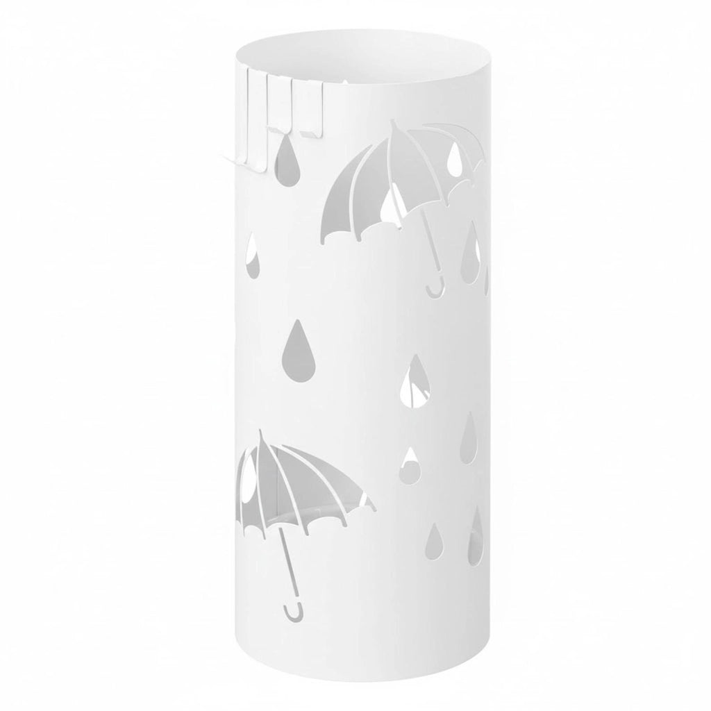 Portaombrelli Rotondo In Acciaio Zincato Dotato Di Vaschetta Scolapioggia E 4 Ganci Removibili Base Antiscivolo Design Moderno Per Ingresso Casa E Ufficio 41 X 17 Cm Bianco